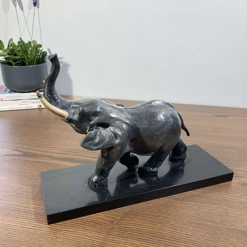 Sculpture Art Déco éléphant marbre noir – Style animalier 1930 - Photo 3/4