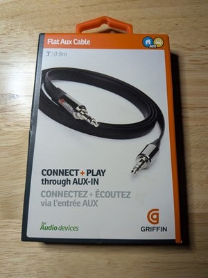 Griffin Flat Aux 3.5mm Audio Cable 3 Feet, 0.9m, Black for Aux BRAND NEW