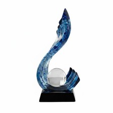 Blue Wave Statue with Crystal Ball Light Luxury Abstract Resin Sculpture