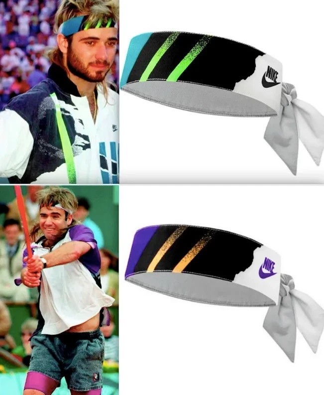 2 NIKE CHALLENGE COURT ANDRE AGASSI DRI-FIT BANDANA HEADBAND