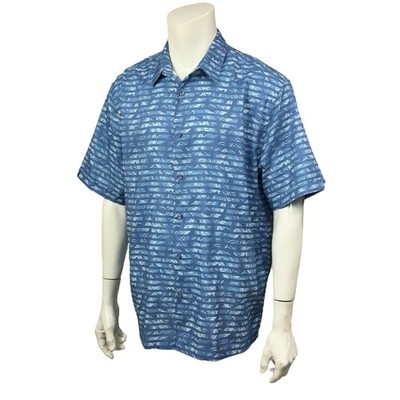 Café Luna Men s Hawaiian Camp Shirt XL 46/48 Federal Blue Palm Print