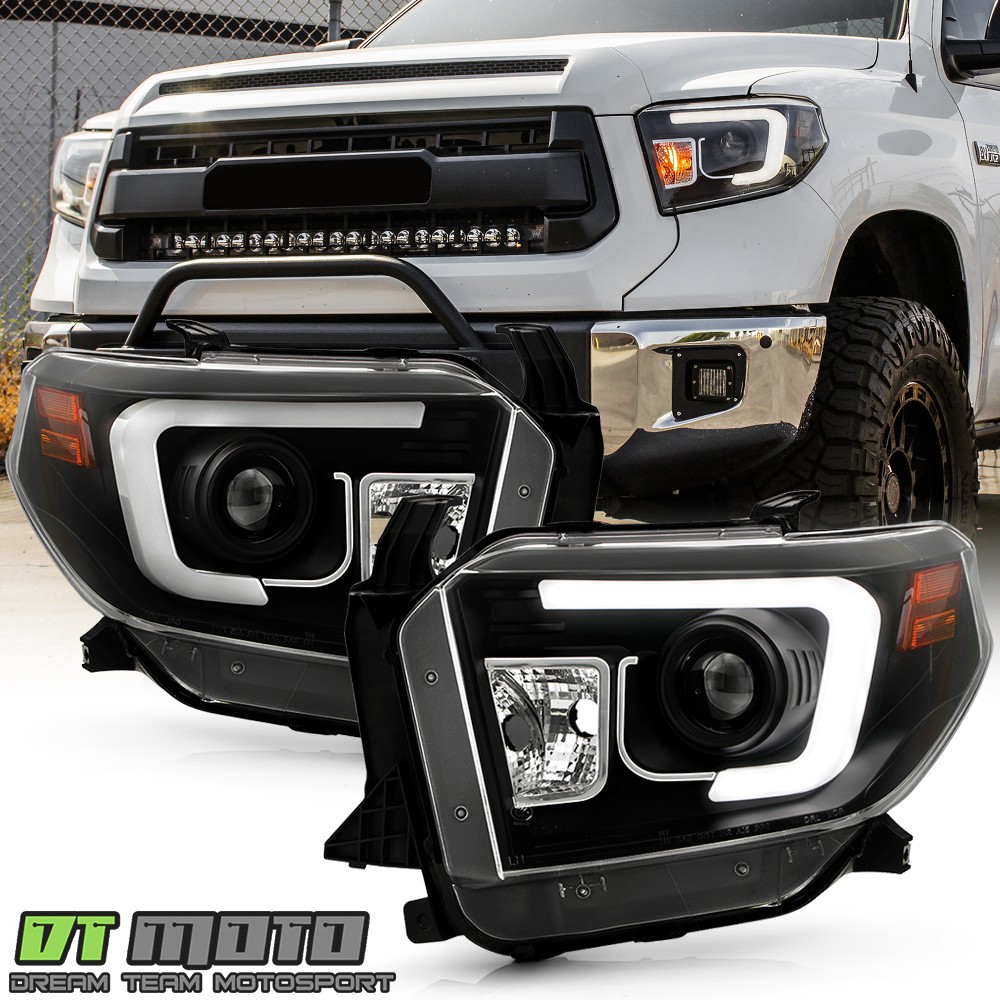 For 2014-2017 Toyota Tundra LED DRL Black Projector Headlights