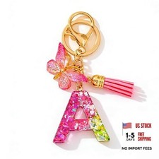 Initial Letter Keychain Cute Keychain Butterfly Sequinslphabet Resin Name A