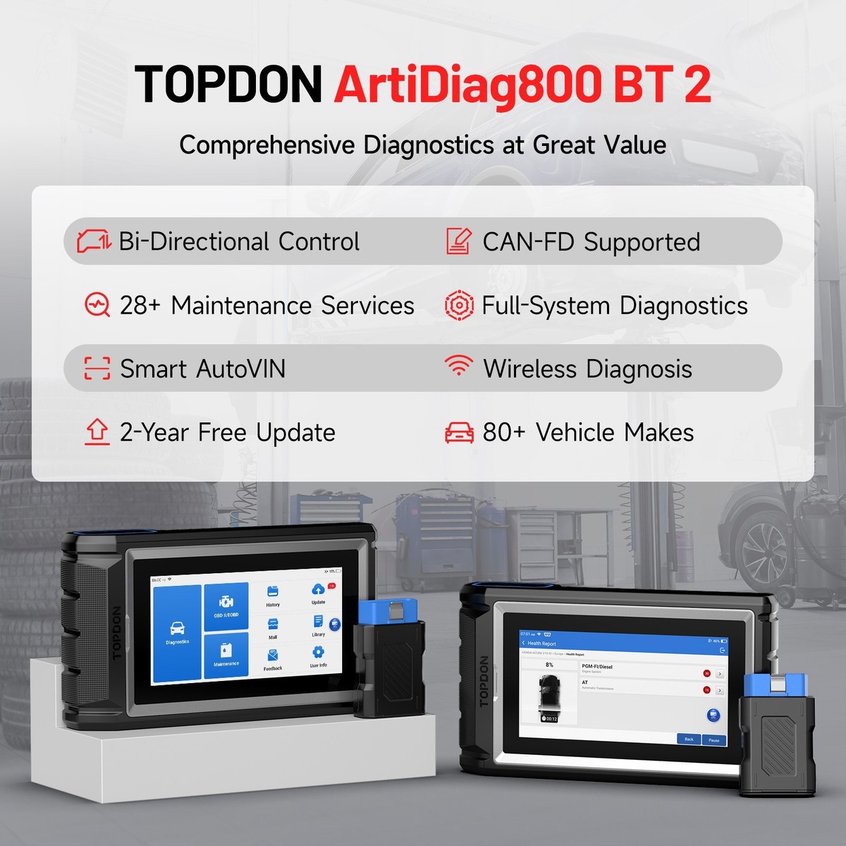 2026 TOPDON ArtiDiag800 BT 2 All System Bluetooth Bidirectional