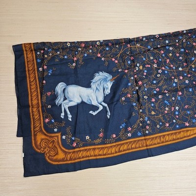 Vintage Unicorn Floral Avon Scarf Blue Italian Polyester Accessory