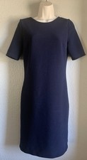 Ann Taylor Sweater Dress Womens 6 Back Zip Navy Blue Short Sleeve Pockets