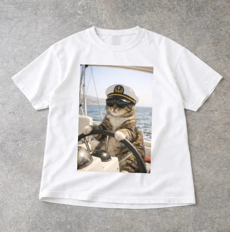 Vintage Cat T-Shirt - Funny Cats Sailing Graphic Tee, Viral Meme