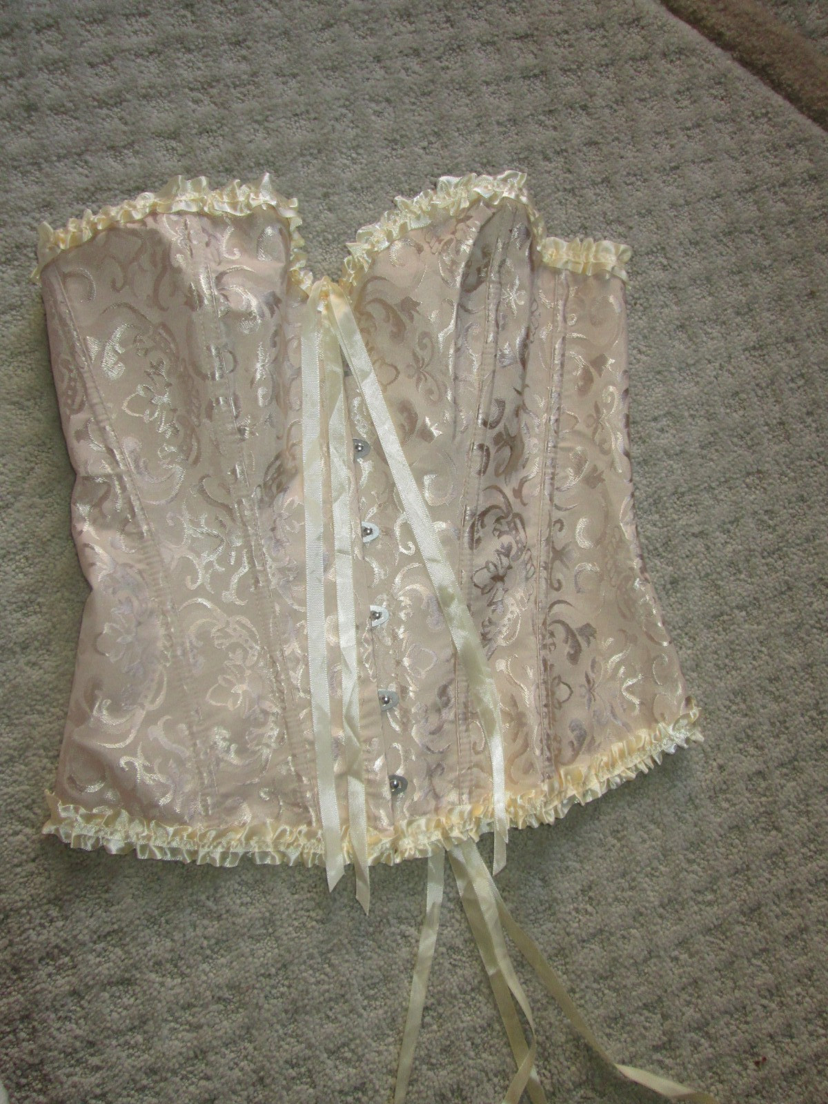 Ivory Satin Bustier Corset Top Lace-Up Back Burlesque Womens Medium Adjustable
