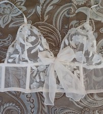 Victorias Secret Dream Angels Bralette Bra Lace White Flower Bow Large