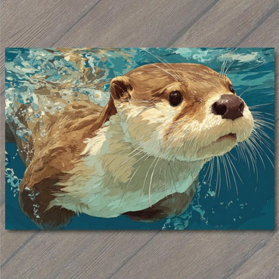 #ad POSTCARD River Otter Underwater Swim Whiskers Splash Blue Water Wildlife $6.65