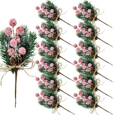 12 Pcs Artificial Christmas Floral Picks,Artificial Holly Berry Stems Pine Co...