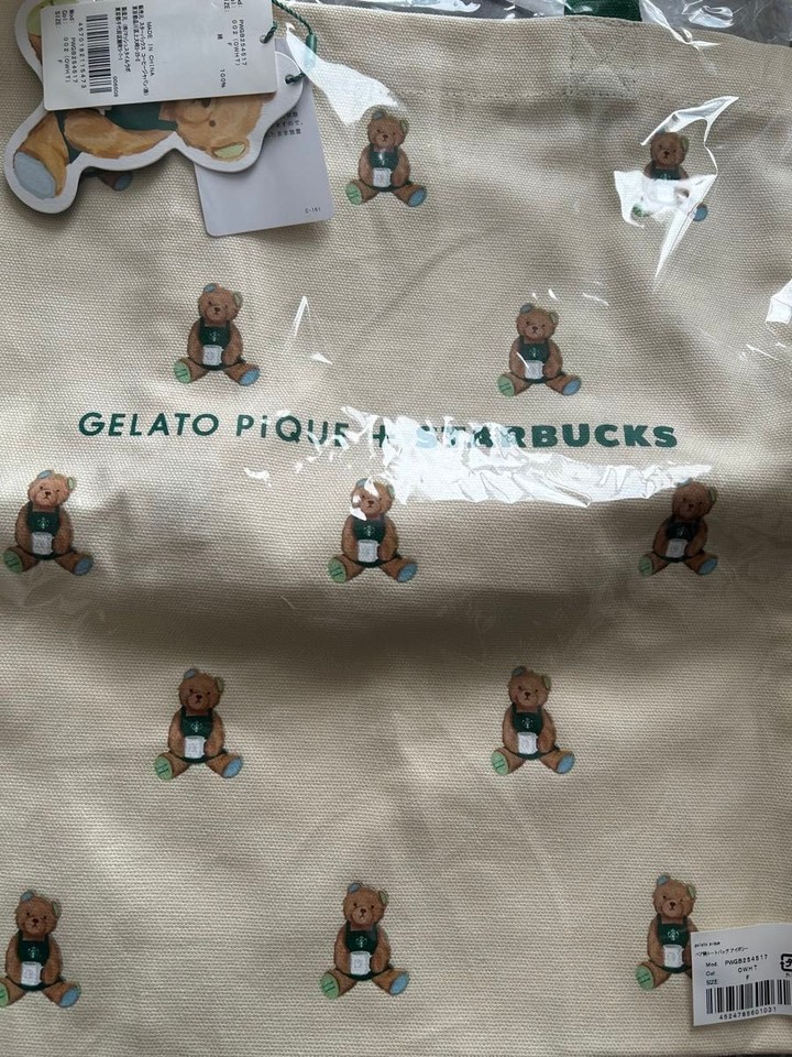 Starbucks Pattern Starbucks x Gelato Pique Bear Pattern Tote Bag Limited Edition Cafe ...