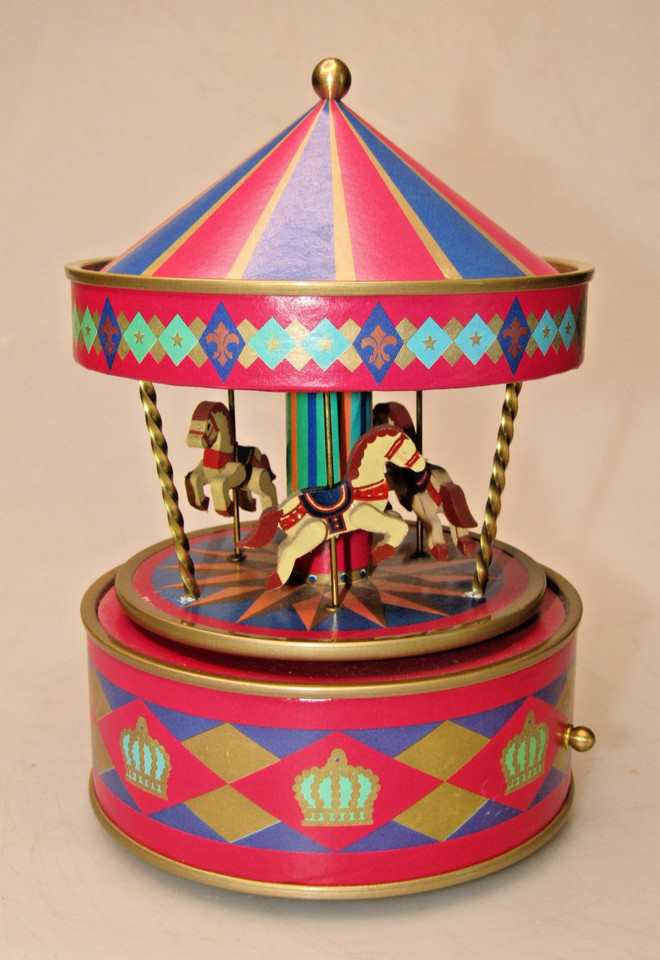 Vintage Carousel Mary-Go-Round Waltz Music Box Wooden Horses Rock Japan Otagiri