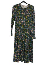 Boden Womens Midi Dress UK 12 US 8 Green Floral Long Sleeve D0338 NWT