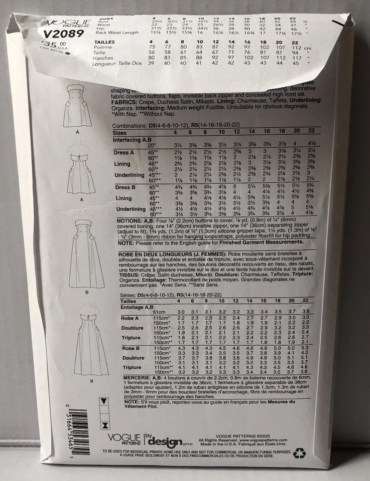 Vestido Vogue patrones de costura 2089 Misses en dos longitudes. Tallas 14-22 Nuevas. Foto 2 de 2
