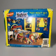 Vintage 1996 Rugrats Twin Fitted & Flat Sheet Pillowcase SET Nickelodeon RARE
