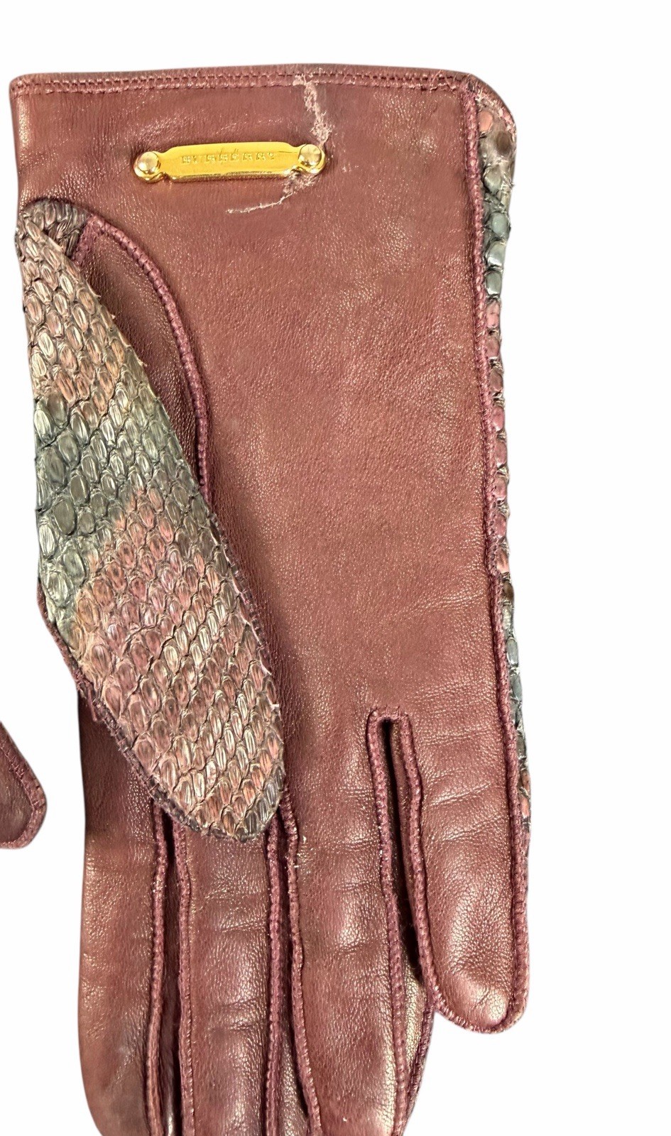 BURBERRY $895 PYTHON & LEATHER  GLOVES SIZE 6.5  … - image 4