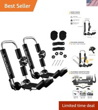 Kayak Roof Rack, Aluminum Kayak Carrier Folding J-Style Universal 3-in-1 Mult...