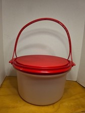 Vintage Tupperware Red RARE Sheer Cake Container 3pc Set Complete 