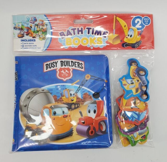 Busy Builders Baby Bath Time Books w/ Squishy Book Suction Cup Characters & Bag