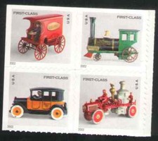 US. 3626-29. 37c. Antique Toys. 3629a. Block of 4. MNH. 2002