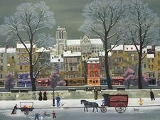 Delacroix "La Seine Sous La Neige" stone signed lithograph