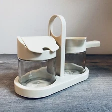 Vintage 1970s Corelle Gemco Sugar  And Creamer Set w/Caddy ~ Corning