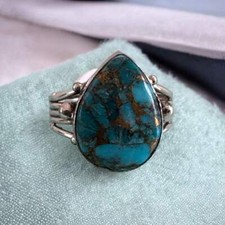 Kingman Blue Copper Turquoise Solid 925 Sterling Silver Ring 8