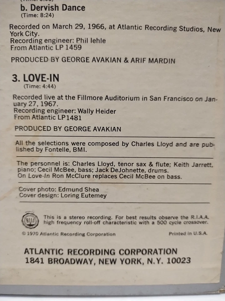 The Best of CHARLES LLOYD 1st Press 1970 ATLANTIC PROMO LP Keith Jarrett WLP - Image 4 of 4