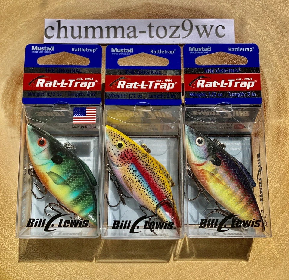 RAT-L-TRAP (Lote de 3) Crankbaits sin labios, Bill Lewis, bajo, ¡Envío gratuito! ¡NUEVO CON ETIQUETAS! Foto 2 de 4