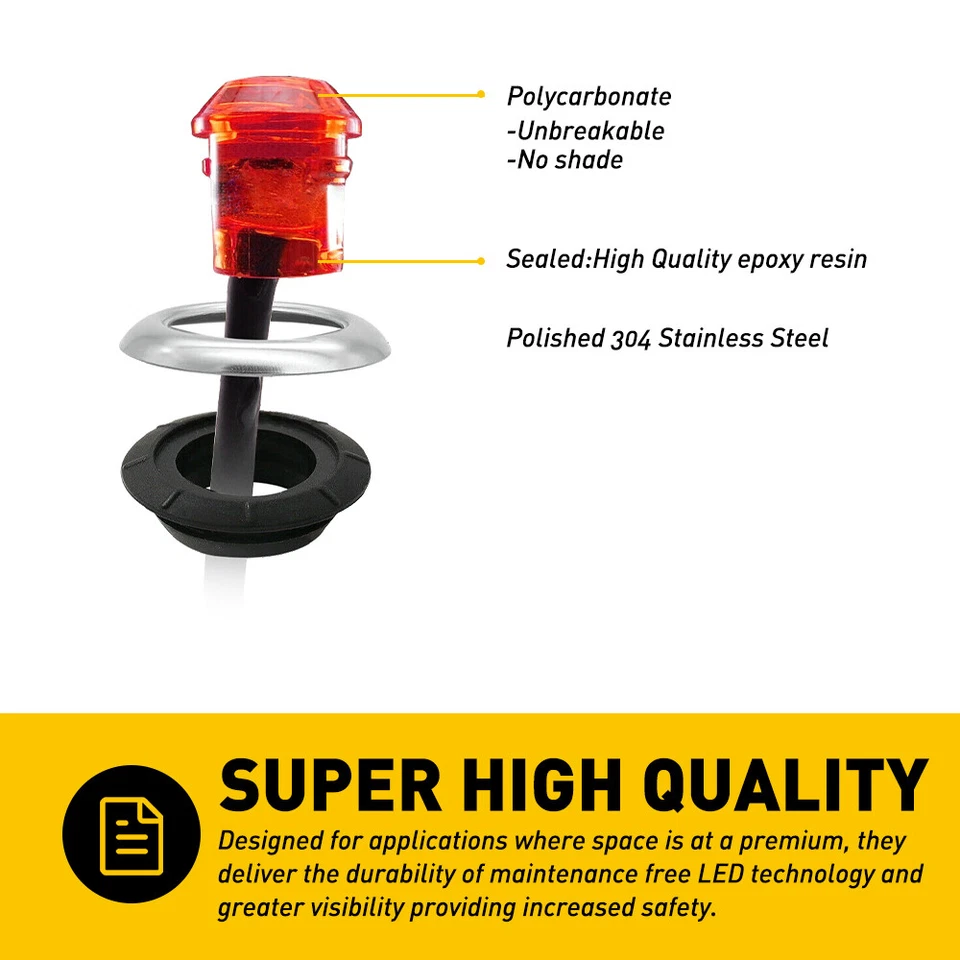 20PC RED Amber 3/4" Bullet Round LED Side Marker Lights for Trailer Truck RV New - Image 4 of 4