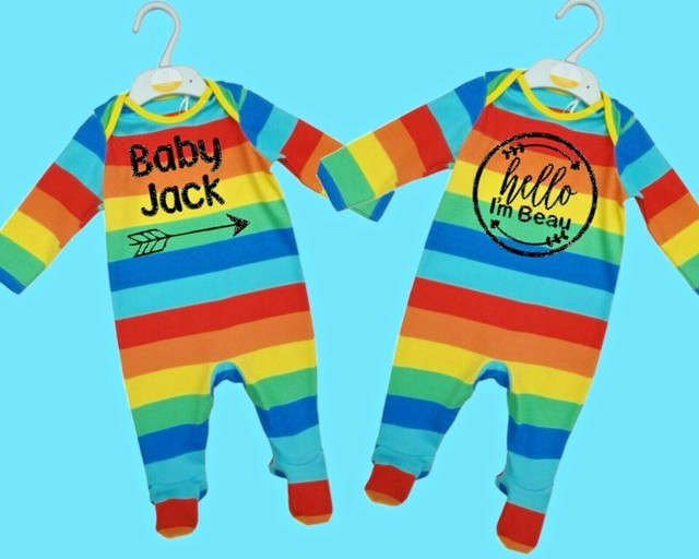 PERSONALISED / EMBROIDERED ALL IN ONE RAINBOW ROMPER BABY PYJAMAS PERSONALISED / EMBROIDERED ALL IN ONE RAINBOW ROMPER BABY PYJAMAS