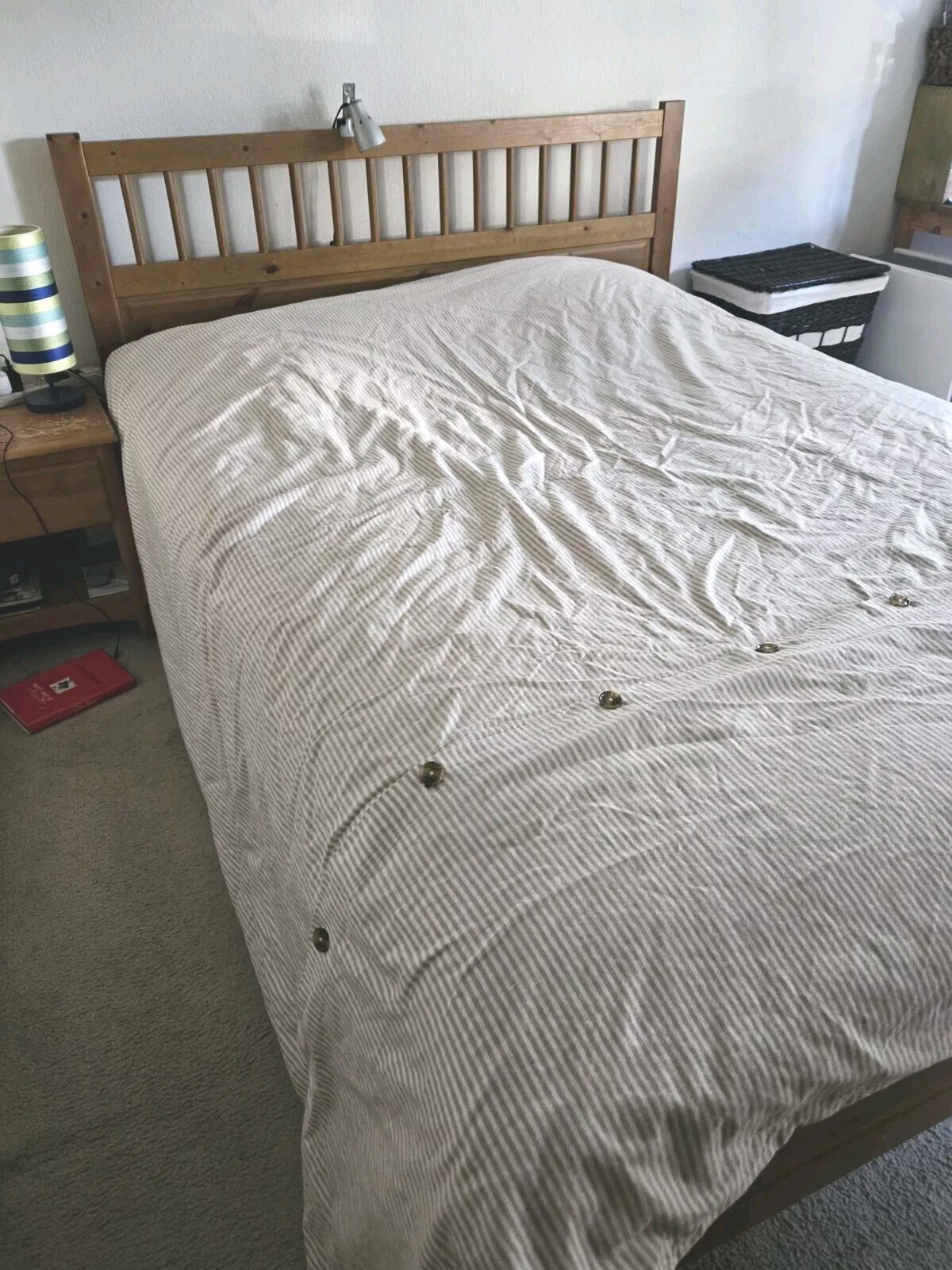 EUC Pottery Barn Wheaton King Duvet Cover Striped Linen Cotton Brown