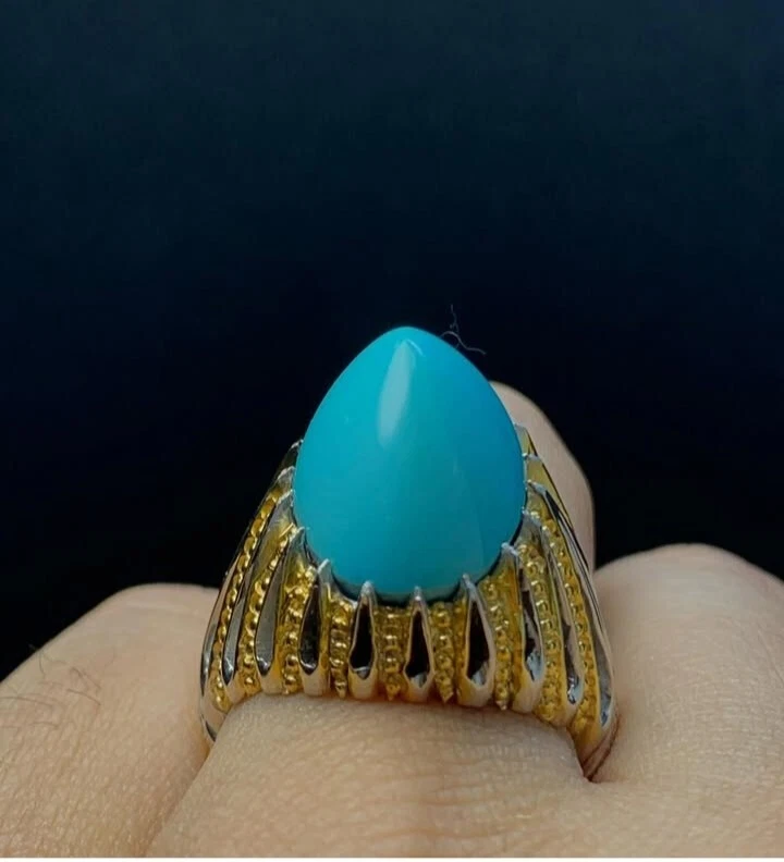 Anillos de piedra real Feroza anillo grande turquesa piedras preciosas en plata de ley 925 Foto 4 de 4