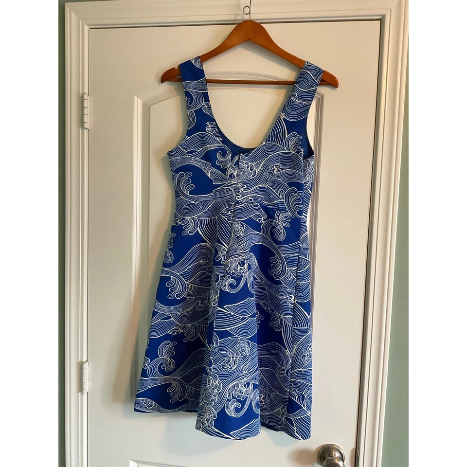 Vestido Plenty by Tracy Reese Mona Fit Azul Ondas Mini Sin Mangas Para Mujer Talla 4 Foto 2 de 4