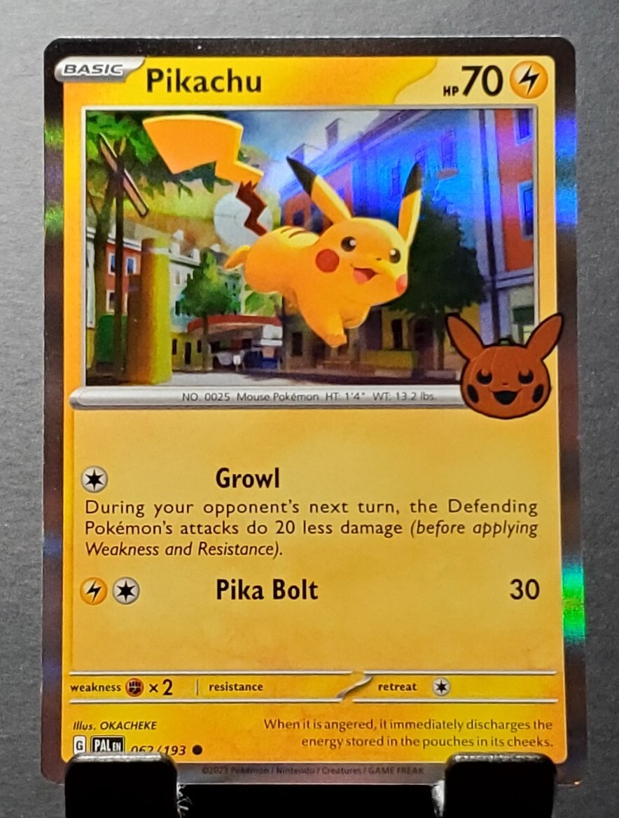 2023 Pokemon 62/193 PIKACHU Holo Rare Stamped Trick or Trade pack fresh✨🎃NM/MT