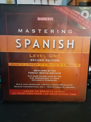 Like New! Barron's Mastering Spanish Level One Second Edition, 12 CDs, Textbook!