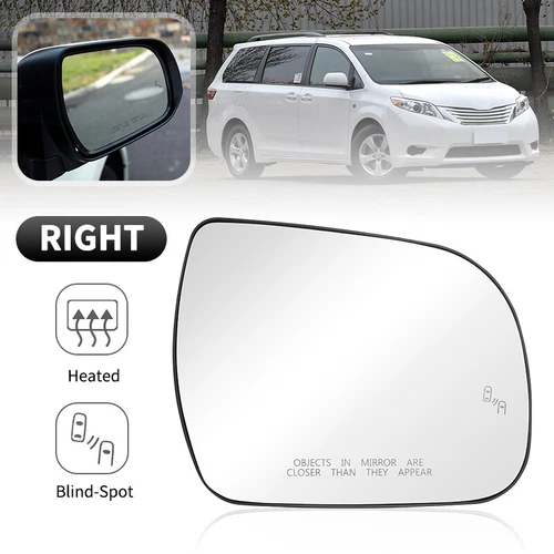 Passenger Side Heated Mirror Glass W/Blind Spot For 2011-2020 Toyota Sienna New