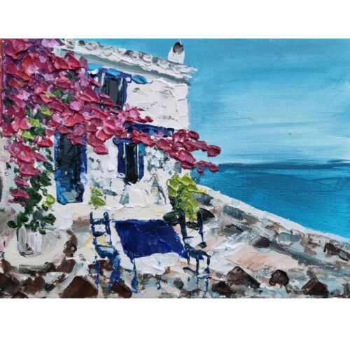 Santorini Art Original Oil Art Signed  Greece Landscape - Picture 1 of 5