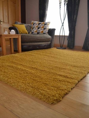 Teppich Dick Shaggy Wohnzimmer Ocker Gold Klein Extra Groß Weichflor Uni Boden
