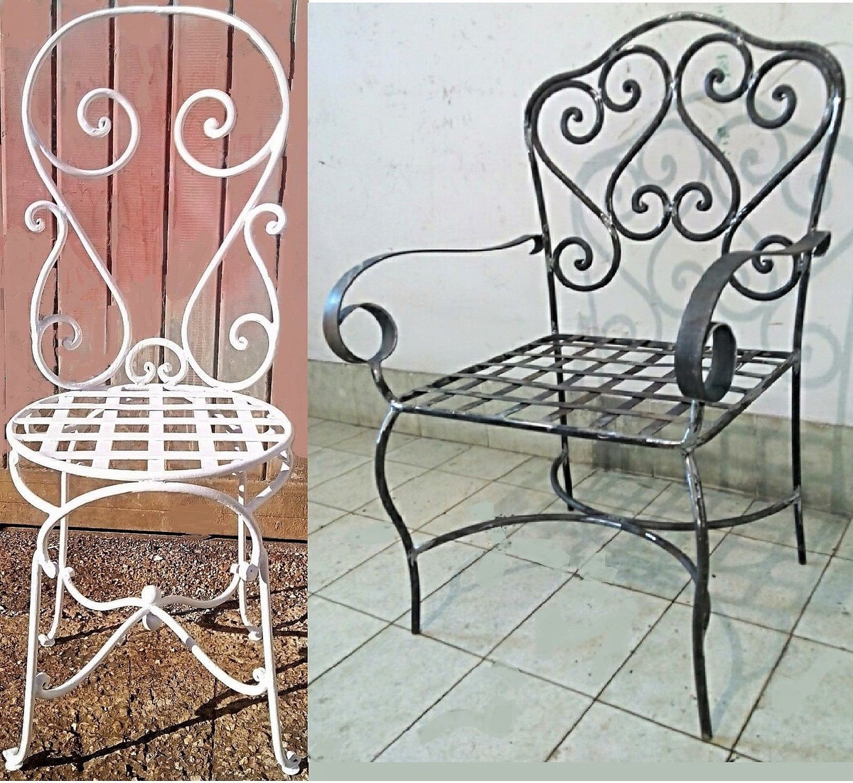 sedia poltrona in ferro pieno forgiato e battuto a mano colore e