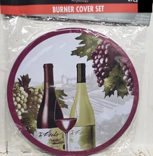 Set of 2 Tin Steel Stove Top Burner Covers(1-10", 1-8") WINE BOTTLES & GRAPES,GR