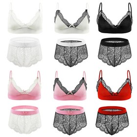 Men Bra Briefs Sissy Underwear Sexy See-through Adjustable Lingerie Lace
