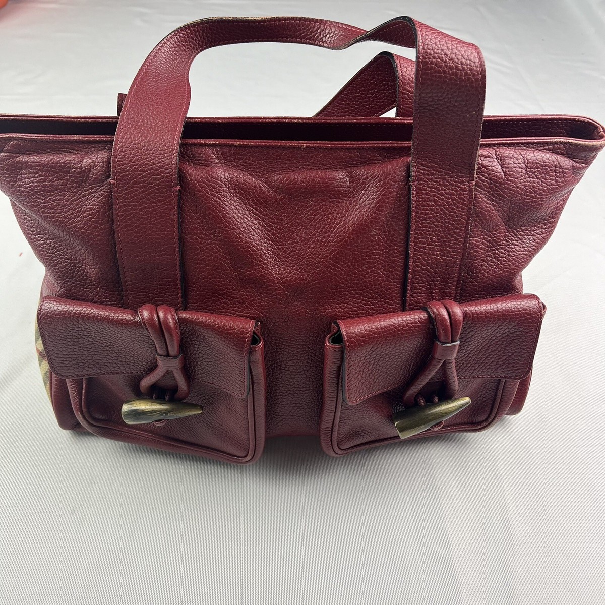 BURBERRY Burgundy Leather Horn Toggle Tote Bag | eBay