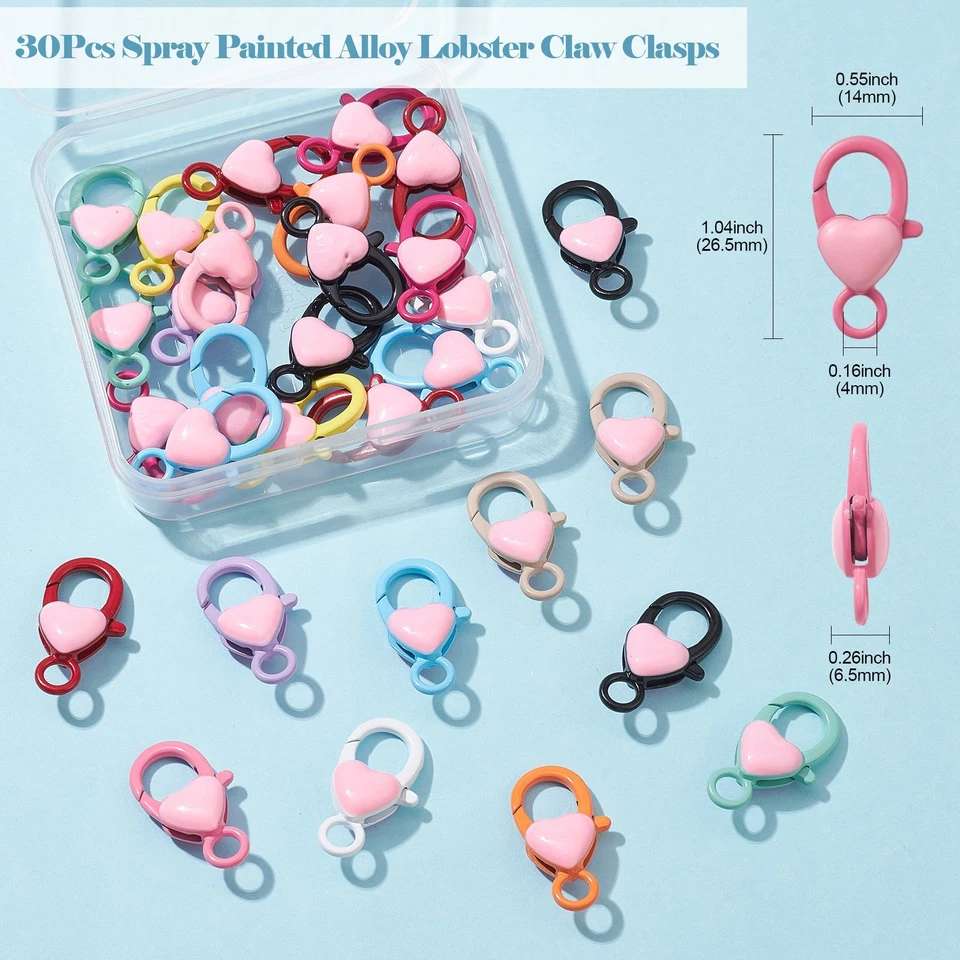 30x Mixed Alloy Lobster Claw Clasps with Heart for DIY Jewelry Crafts Making - Image 3 of 4