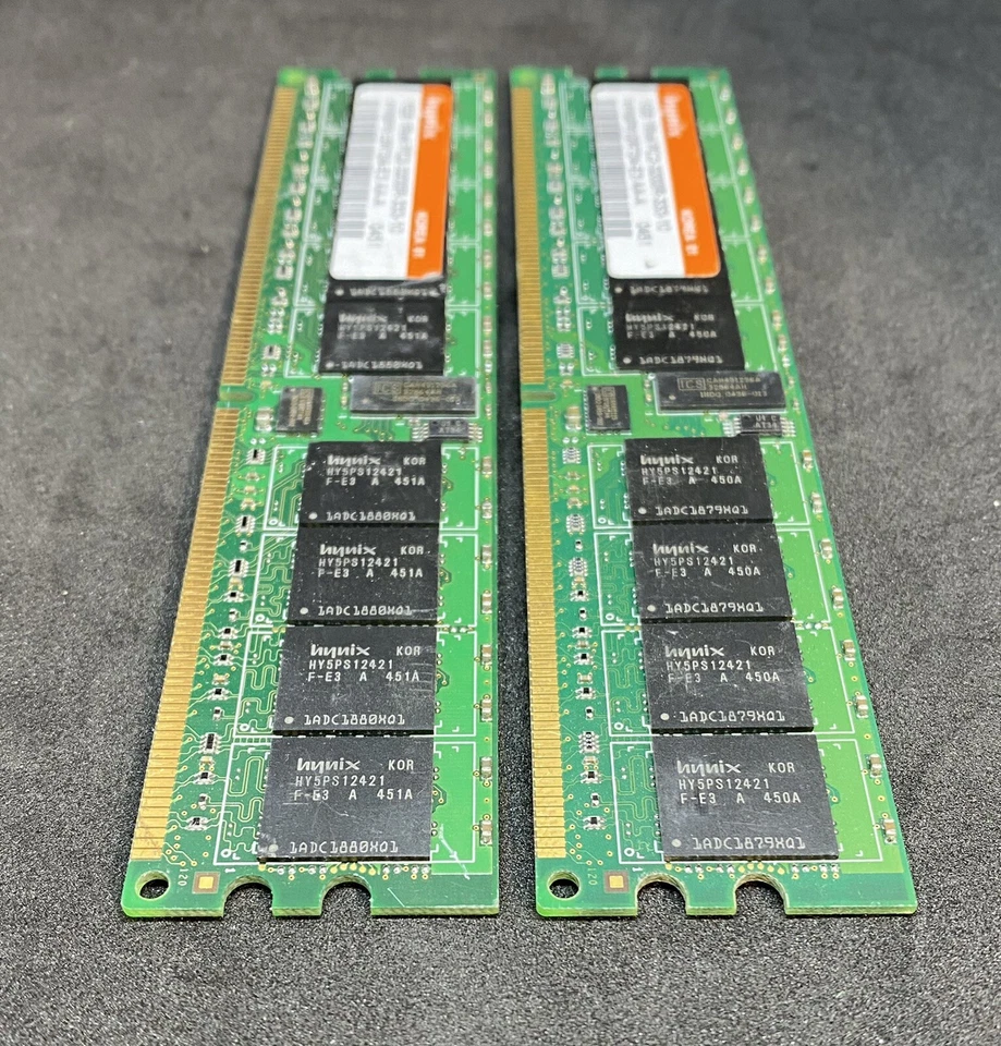 PAIR of HYMP512R724-E3 Hynix 1GB 240p PC2-3200 CL3 18c DDR2-400 1Rx4 ECC RDIMM - Image 2 of 4