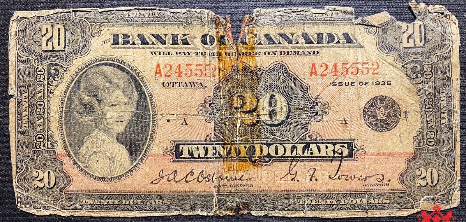 1935 Bank Of Canada $20 English A245552 - Circulated - Damages