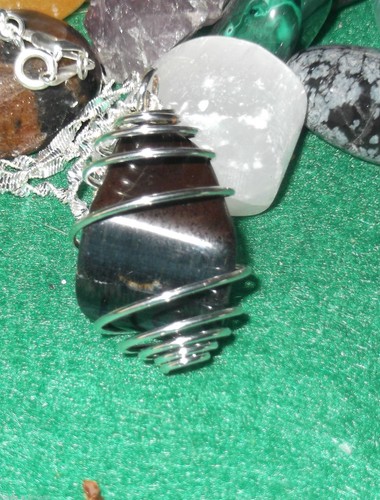 Collana con OCCHIO DI FALCO cristalloterapia zen chakra minerali argento pietre - Picture 2 of 2