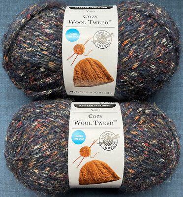 (2) Loops & Threads COZY WOOL TWEED Yarn WINTER MIX BLUES #17, 5.2 oz. Each