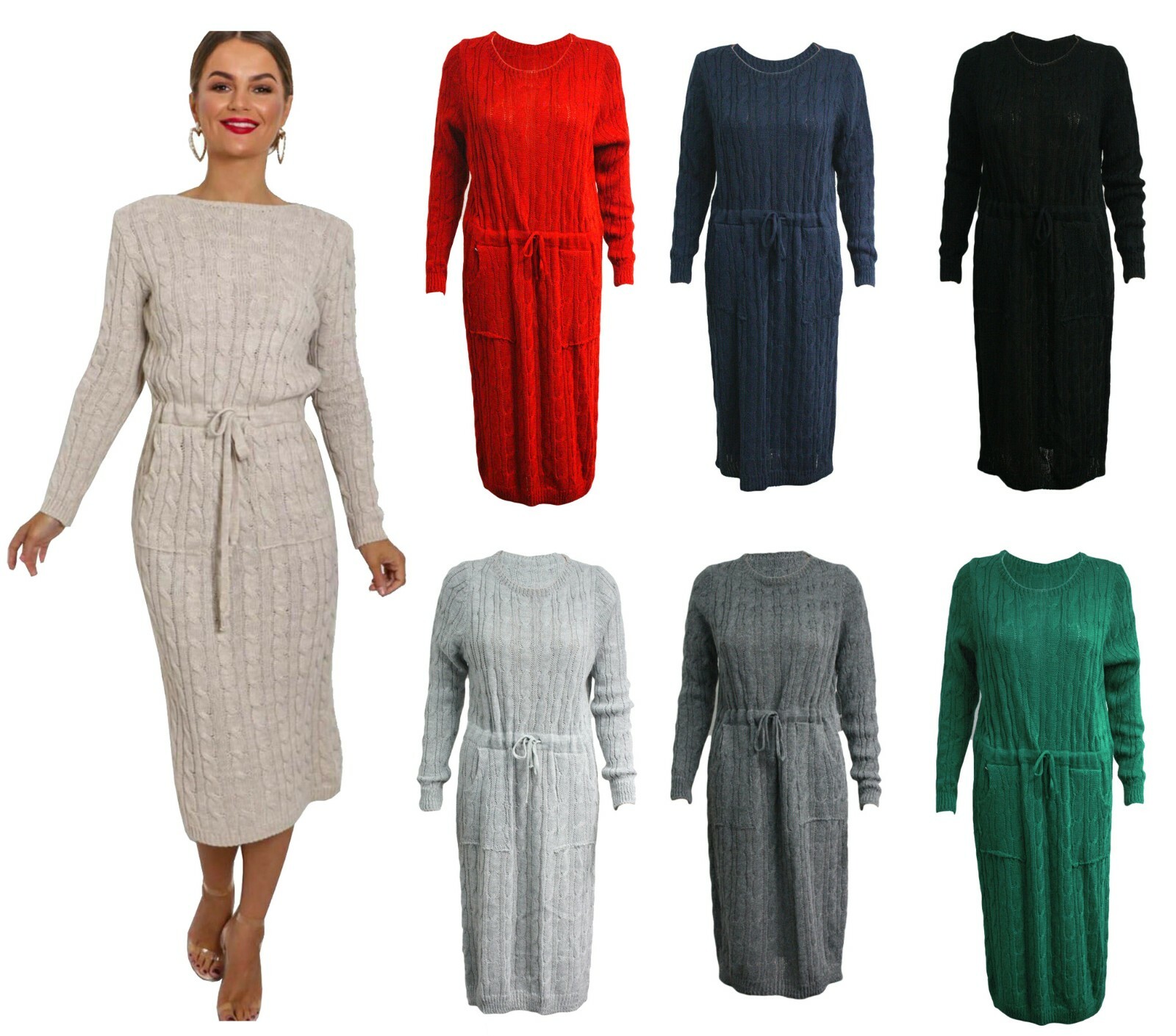 Tie up Ladies Maxi Midi Jumper Dress | eBay